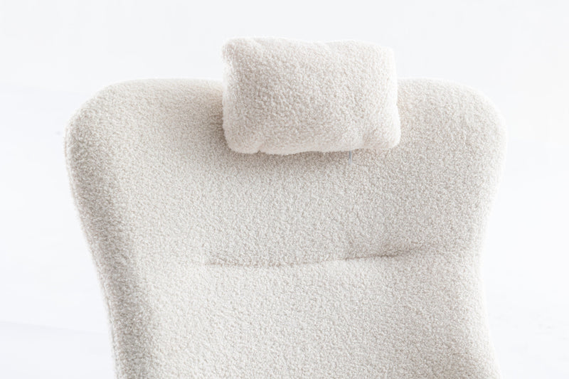 35.5 inch Rocking Chair with Pocket, Soft Teddy Fabric Rocking Chair for Nursery, Comfy Wingback Glider Rocker with Safe Solid Wood Base for Living Room Bedroom Balcony (white)