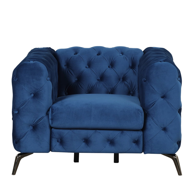 40.5" Velvet Upholstered Accent Sofa, Modern Single Sofa Chair with Button Tufted Back, Modern Single Couch for Living Room, Bedroom, or Small Space, Blue