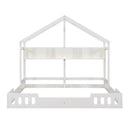 Twin Size Platform Bed With Shared Design, Guardrails, And Built In Shelves - Creamy White by HouseOfZazla