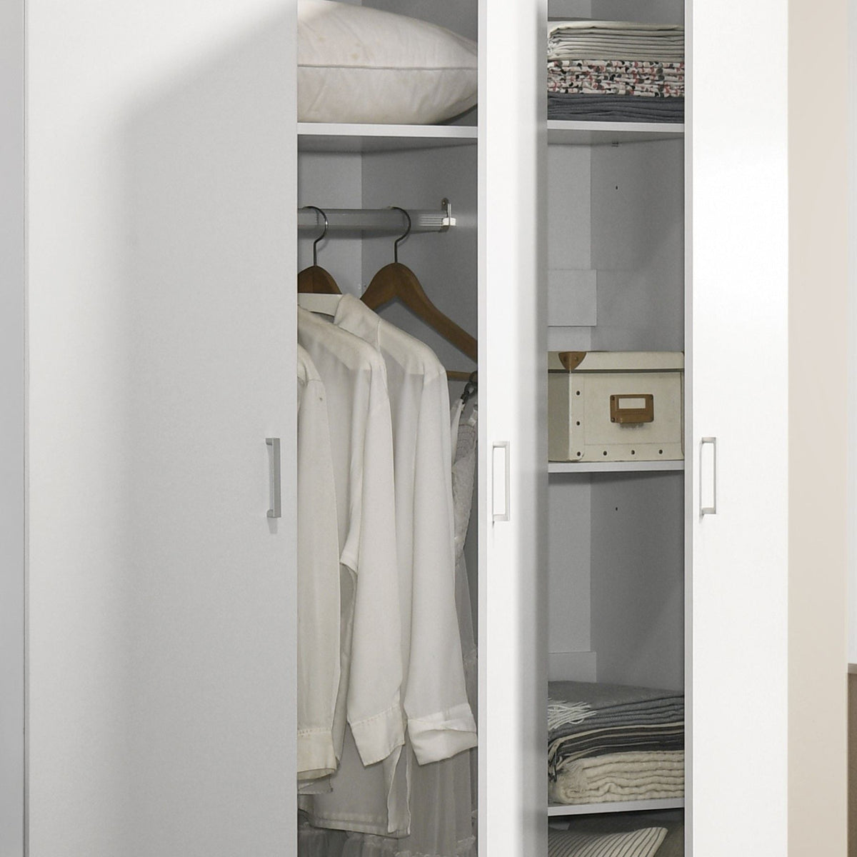 Declan - 3 - Door Wardrobe Cabinet Armoire With Storage Shelves And Hanging Rod - White, photo 4 of 6