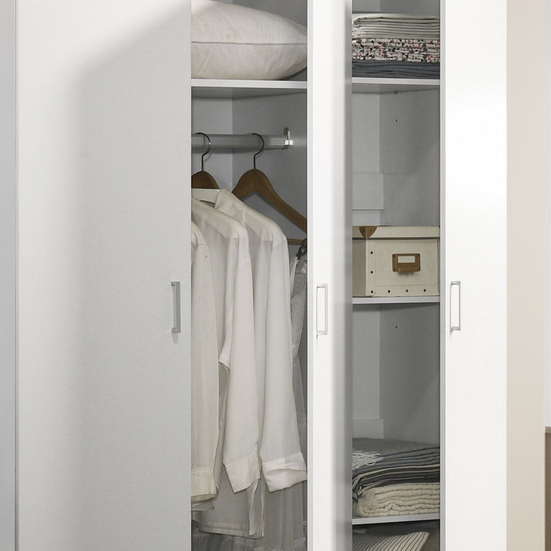 Declan - 3 - Door Wardrobe Cabinet Armoire With Storage Shelves And Hanging Rod - White, photo 4 of 6