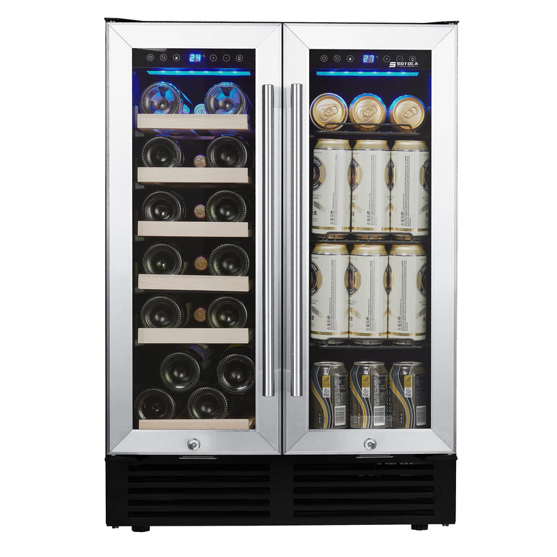 24" Wine Cooler Refrigerator - Dual Zone Built-in or Freestanding Fridge with Stainless Steel Tempered Glass Door and Temperature Memory Function