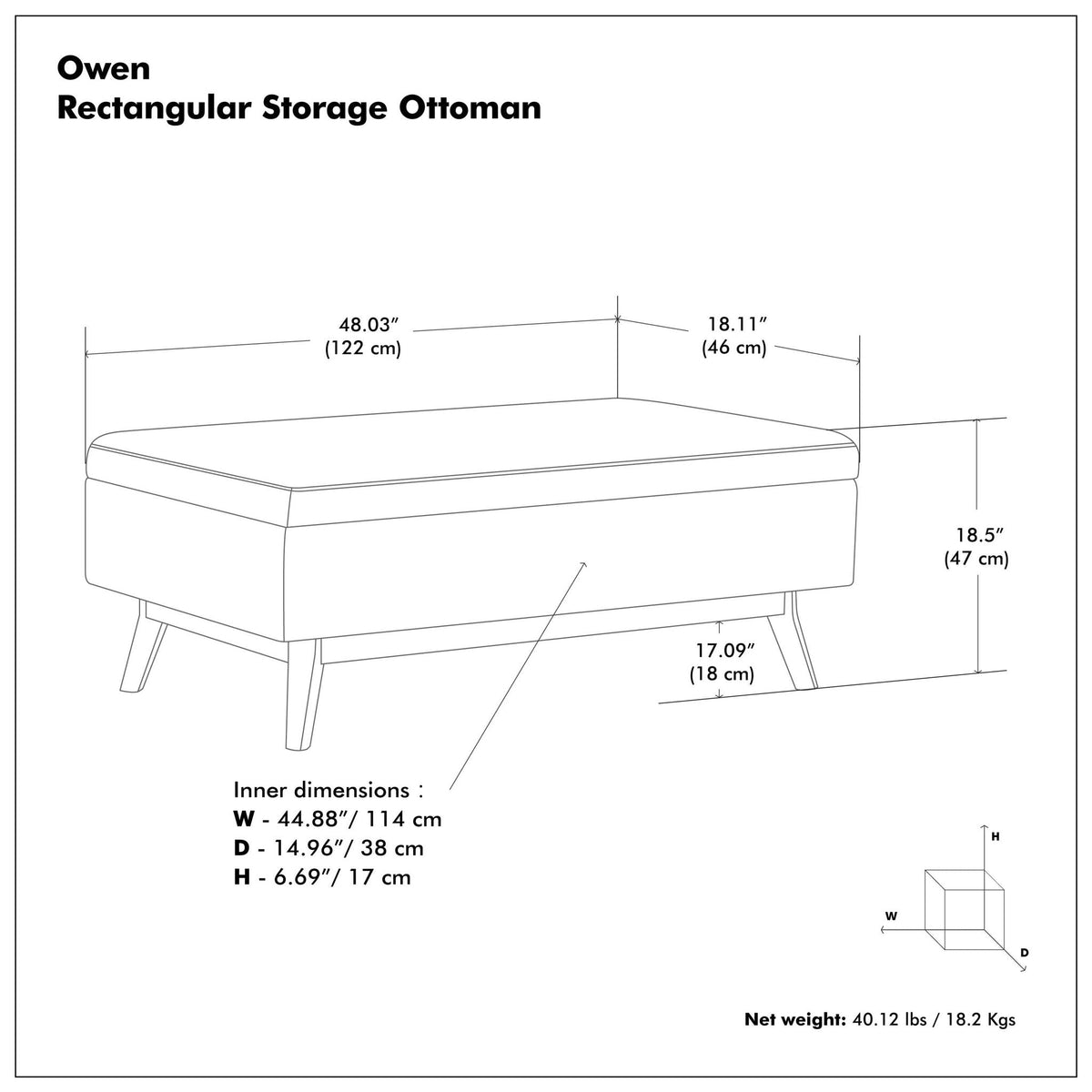 Owen - Rectangular Storage Ottoman - Midnight Black, photo 5 of 8