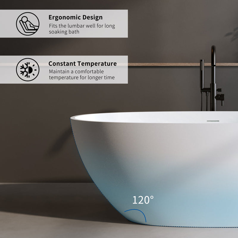 55" Solid Surface Matte Tub - Freestanding Soaking Bathtub, photo 3 of 10