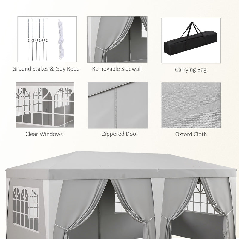19 x 10' Pop Up Canopy Tent with 6 Removable Sidewalls, 4 Windows, Large Ez Up Canopy with Adjustable Height, Instant Shelter Gazebo for Outdoor Events, Party, Wedding, Gray