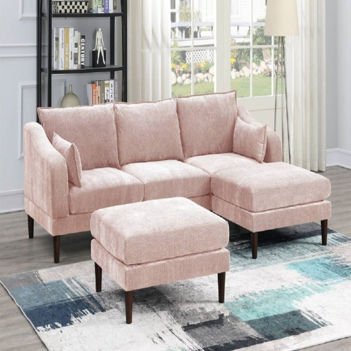 Modular L-Sectional Set With Ottomans - Pink, photo 5 of 11