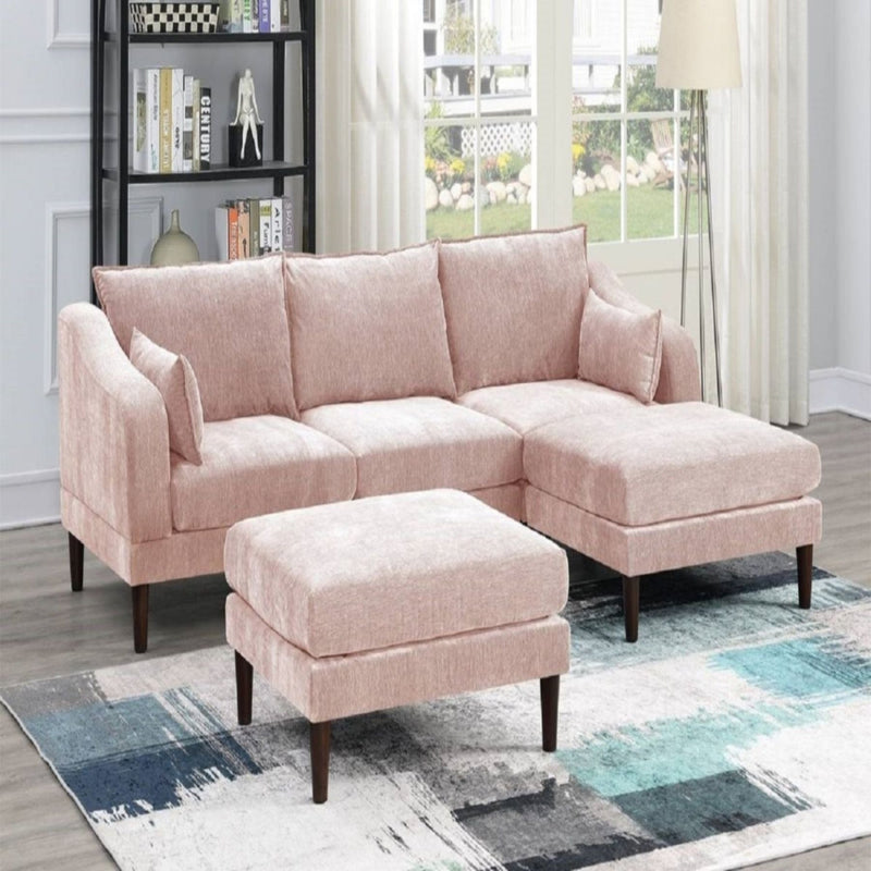 Modular L-Sectional Set With Ottomans - Pink, photo 5 of 11