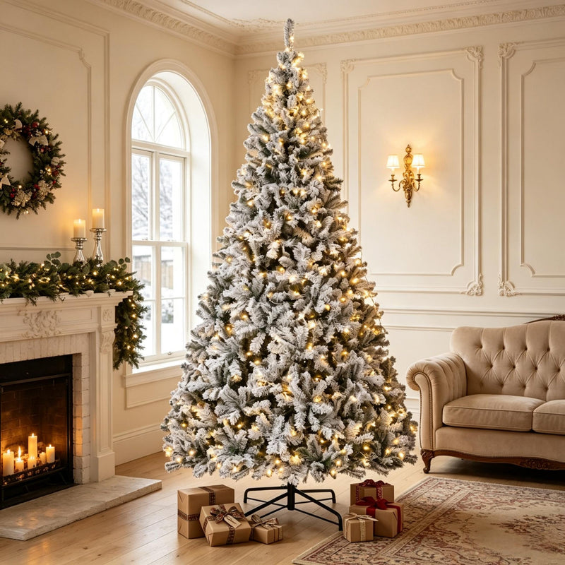 9 Ft Pre-Lit Flocked Fraser Fir Artificial Christmas Tree