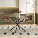 47.24" Modern Cross Leg Round Dining Table, Black Top Occasional Table, Two Piece Removable Top, Matte Finish Iron Legs