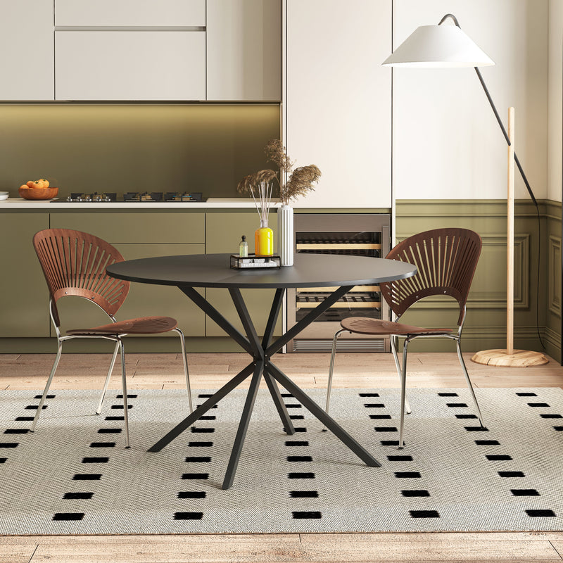 47.24" Modern Cross Leg Round Dining Table, Black Top Occasional Table, Two Piece Removable Top, Matte Finish Iron Legs