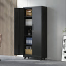 Storage Cabinet With Wheels And Lock, 4 Adjustable Shelves, 3 Point Locking Security, For Tool Organization In Garage - Black by HouseOfZazla