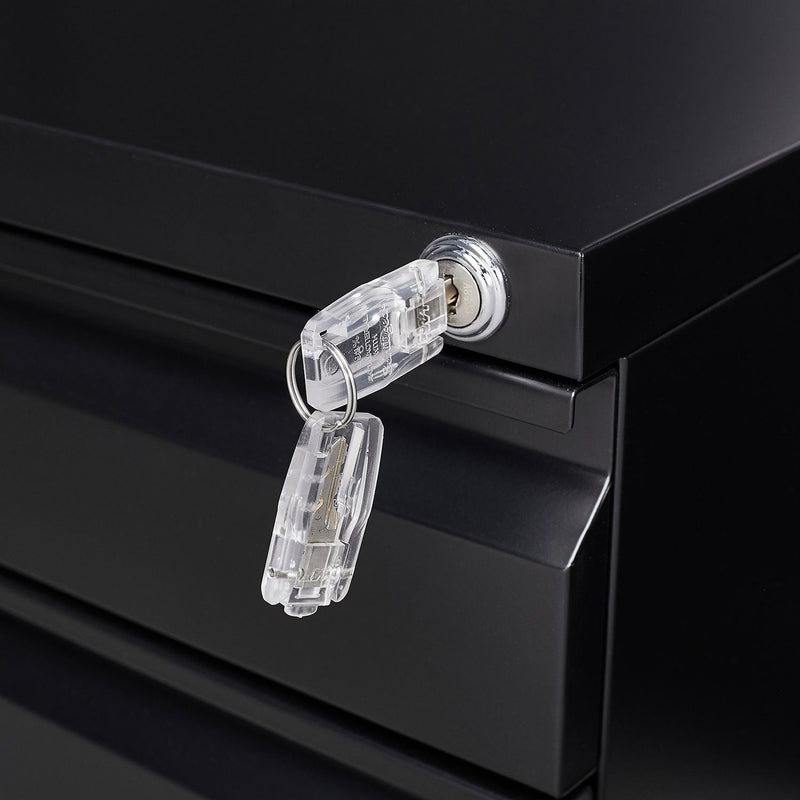 3-Drawer Mobile File Cabinet with Lock, Office Storage Filing Cabinet for Legal/Letter Size, Pre-Assembled Metal File Cabinet Except Wheels Under Desk (Black)