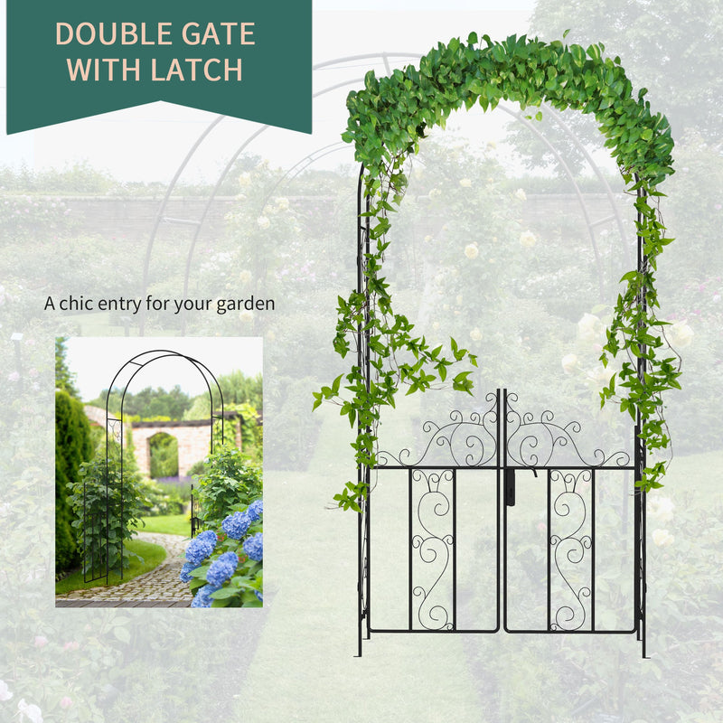 7.5' Metal Garden Arch with Gate, Garden Arbor Trellis for Climbing Plants, Roses, Vines, Wedding Arch for Outdoor Garden, Lawn, Backyard, Black