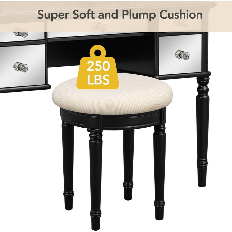 43" Dressing Table Set with Mirrored Drawers and Stool, Tri-fold Mirror, Makeup Vanity Set for Bedroom, Black