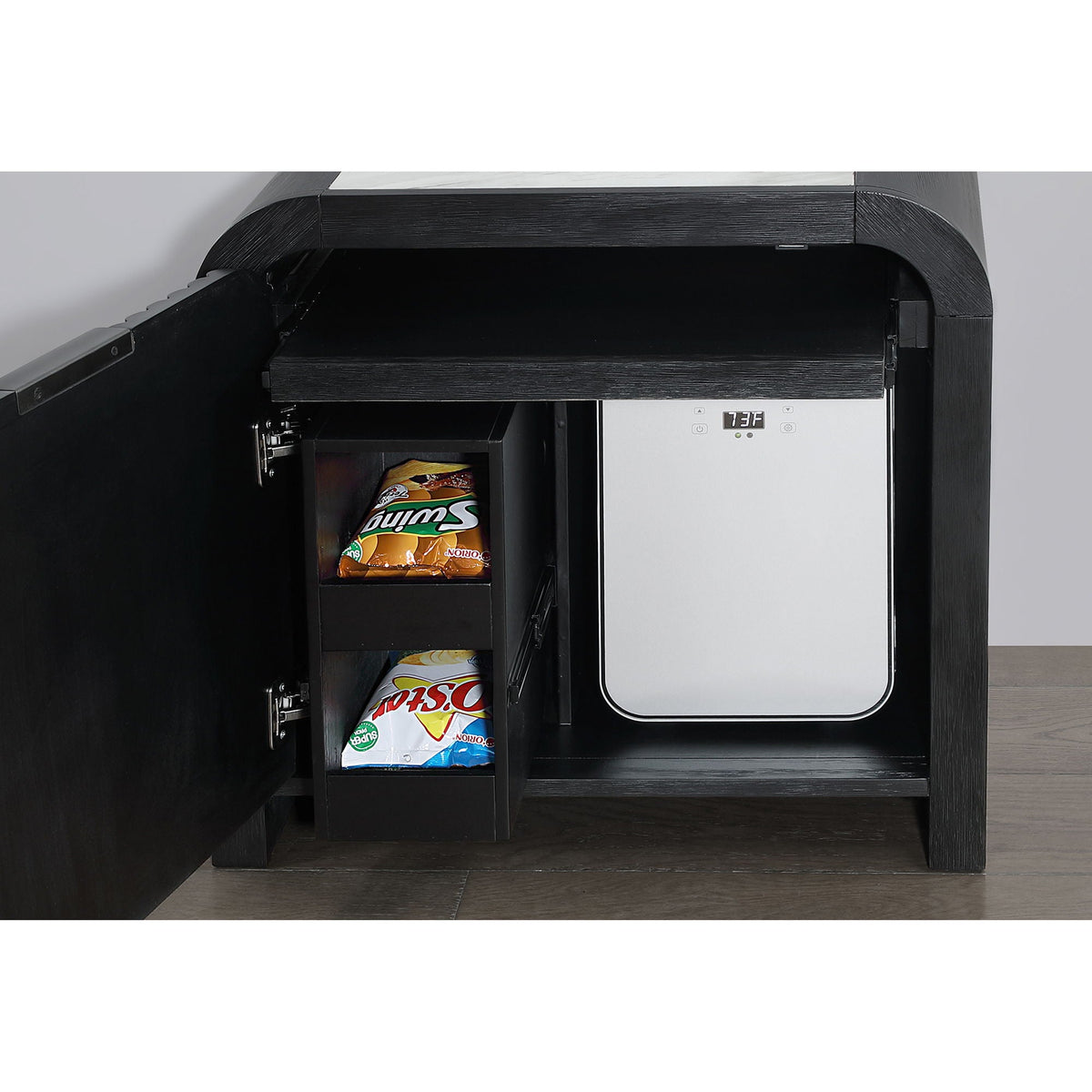 Beverly - Nightstand With Cooler And Speaker, LED Light, Rounded Sides - Black White, photo 5 of 7