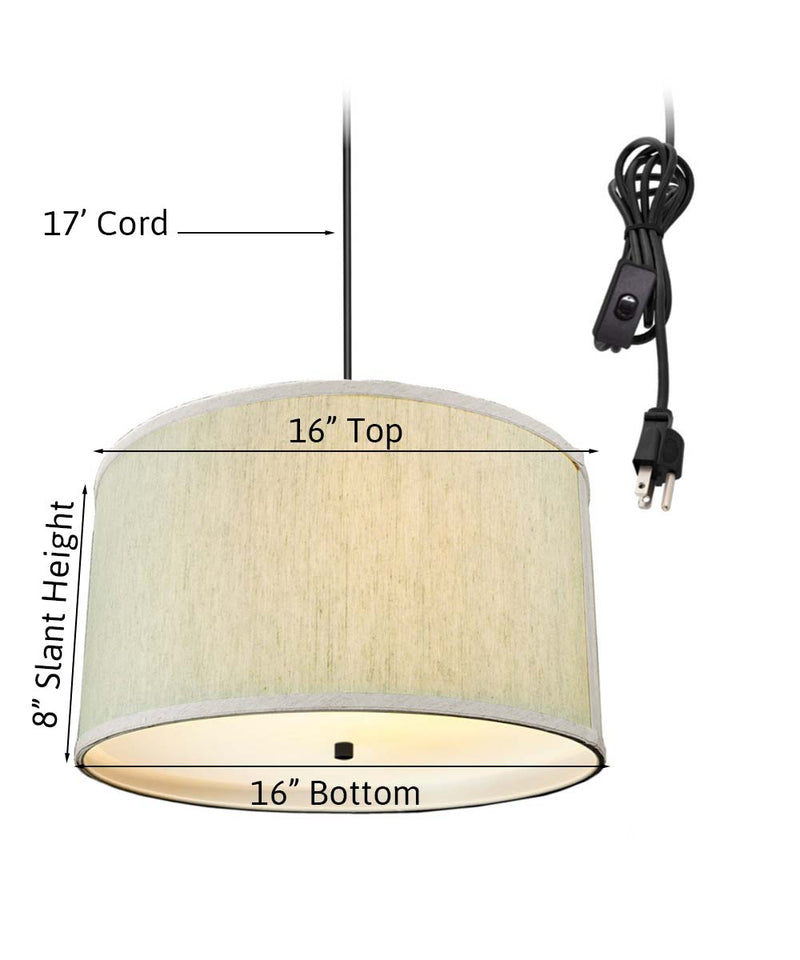 16"W 2 Light Swag Plug-In Pendant  Textured Oatmeal with Diffuser Black Cord