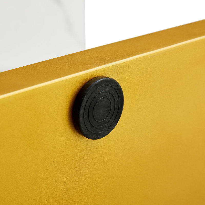 A modern minimalist style foyer table with white tabletop, gold bracket, and bottom plate, enhancing the beauty and artistic atmosphere of the home, suitable for the foyer FXG