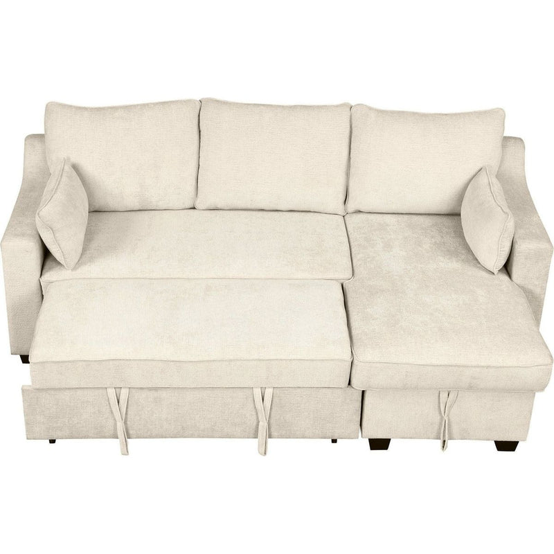 90" Pull Out Sleeper Sofa L-Shaped Couch Convertible Sofa Bed with Storage Chaise, Storage Racks and USB Ports (SG001340AA), Beige
