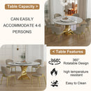 Luxury Round 59" Sintered Stone Dining Table With Stainless Steel Hourglass Base, Scratch & Heat Resistant Surface - Golden / White by Unique Piece Furniture