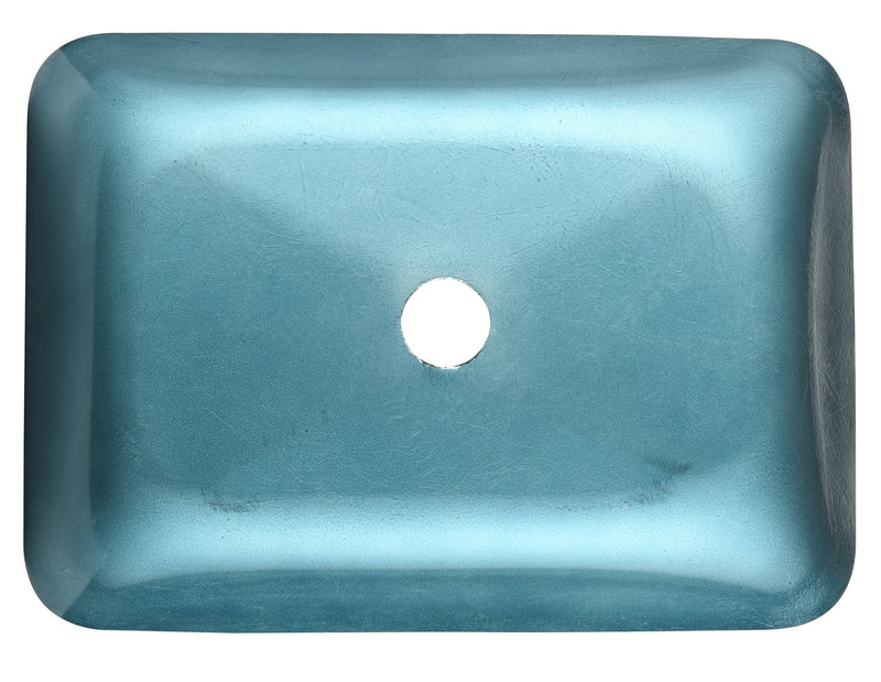 18.125" L -13.0" W -12.0" H Handmade Countertop Glass Rectangular Vessel Bathroom Sink Set in Blue Glass with Matte Black Single-Handle Single Hole Faucet and Pop Up Drain