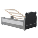 Upholstered Daybed With Bear Shaped Headboard, Hydraulic System And Breathable Fence