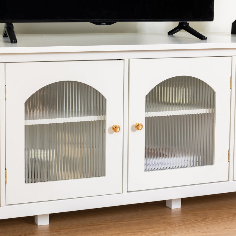 71-inchstylishTVcabinet Entertainment CenterTV stand,TVConsoleTable, Media Console,solidwood frame,Changhong glass door,Metal handle,antique white,canbeplacedin the children's room,bedroom Living Room