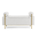 Elegant Upholstered Storage Bench With Cylindrical Arms And Iron Legs, by HouseOfZazla