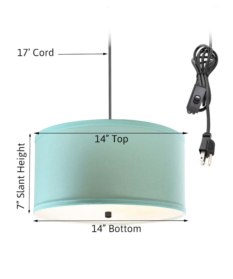 2 Light Swag Plug-In Pendant 14"w Island Paradise Blue with Diffuser, Black Cord