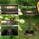 Outsunny 28" Antique Bronze Bird Bath with Pedestal Flower Planter Base
