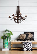 6 Light Metal Chandelier, Hanging Light Fixture With Adjustable Chain For Kitchen, Bulb Not Included - Black