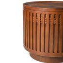 18.9" Round Wooden Side Table with Cylinder Lattice Design by HouseOfZazla