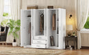 6-Doors Wooden Wardrobe Storage for Bedroom, with Big Drawers, White