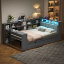 Platform Bed With Upholstered Headboard, Storage Shelves, Drawers, Charging Station, LED Lighting, Built In Desk by HouseOfZazla