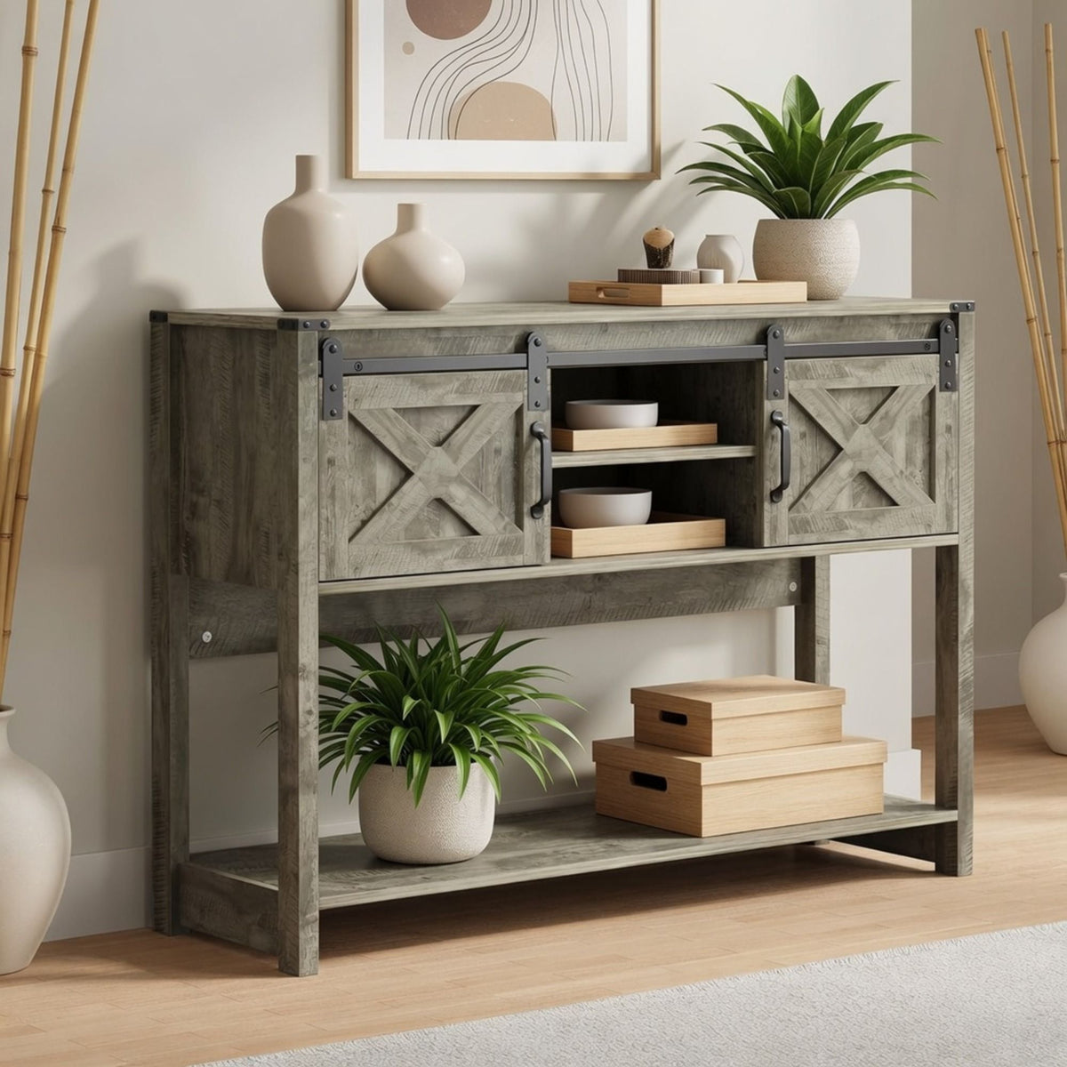 Farmhouse Entryway Table With Sliding Barn Door, photo 35 of 40