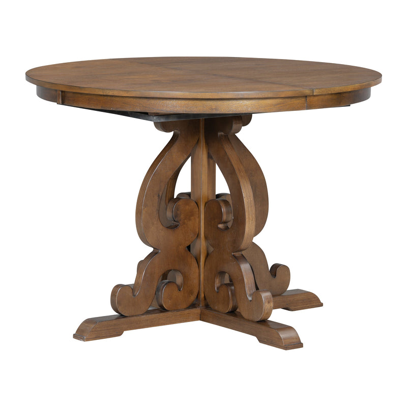 5-Piece Retro Functional Dining Set, 1 Extendable Table with a 16-inch Leaf and 4 Upholstered Chairs for Dining Room and Kitchen (Walnut)