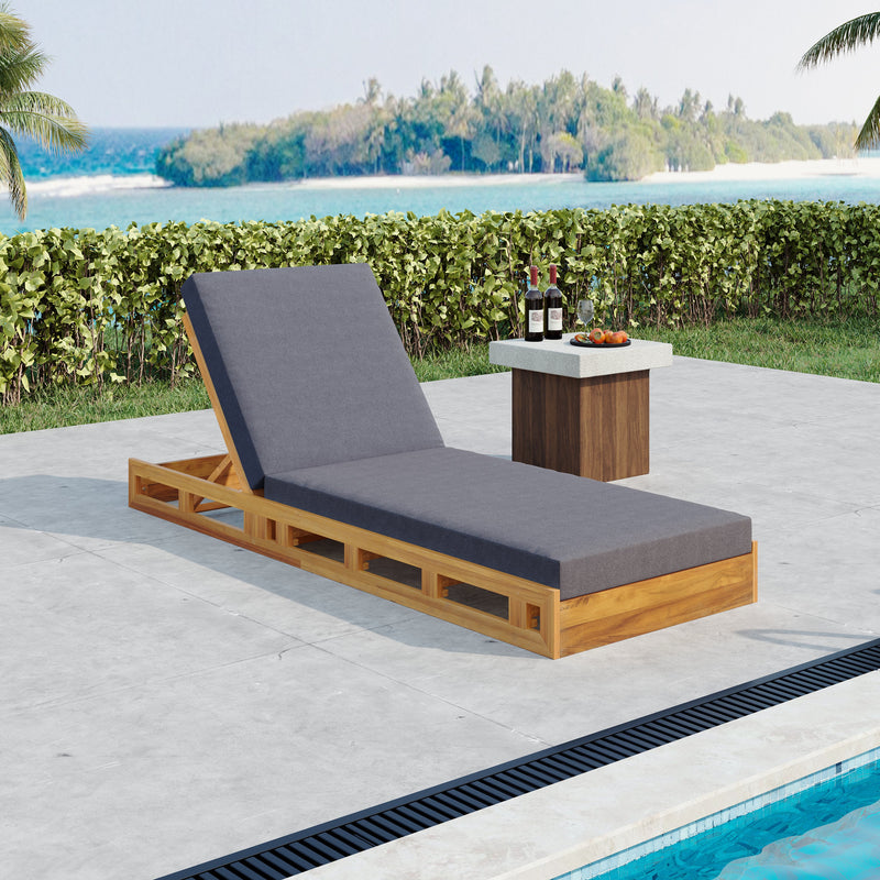 Lounge Chaise Set - Acacia Wood with Water-Resistant Cushions, photo 4 of 10