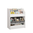 Bookshelf With Storage Bins And Drawer, Multi Functional Book Organizer For Toddlers - White by HouseOfZazla