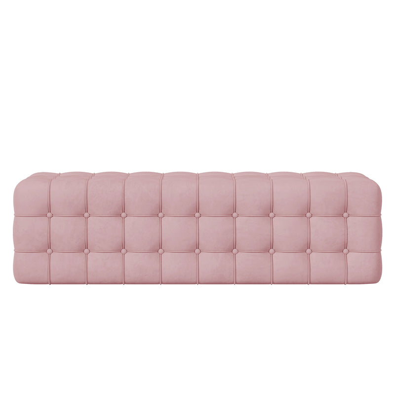 2-Pieces Bedroom Sets Queen Size Upholstered Bed with Rectangular Upholstered Ottoman for Bedroom,Pink