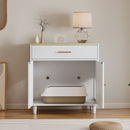 Cat Litter Box Enclosure With Scratch Pad, Hidden Litter Box Furniture, Wooden Pet House Sideboard, Storage Cabinet, Fit Most Cat And Litter Box, For Living Room Bedroom Office - White / Light Brown by HouseOfZazla