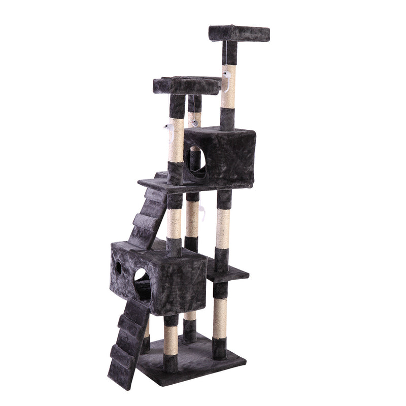 67" Multi-Level Cat Tree Tower, Kitten Condo House with Scratching Posts, Kitty Play Activity Center, Gray