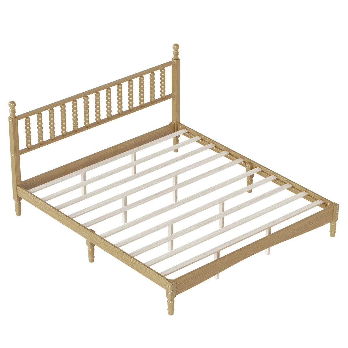King Size Wood Platform Bed with Gourd Shaped Headboard, photo 9 of 10