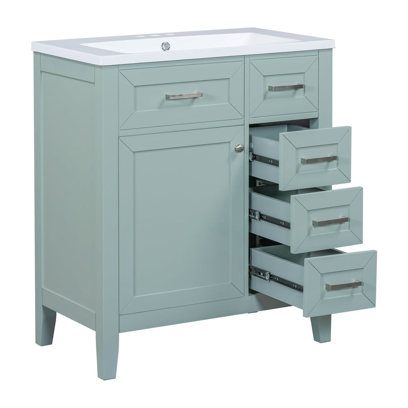 30" Bathroom Vanity with Sink Combo, Green Bathroom Cabinet with Drawers, Solid Frame and MDF Board