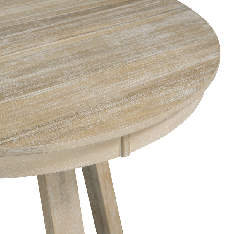 5-Piece Retro Functional Dining Set, Round Table with a 16"W Leaf and 4 Upholstered Chairs for Dining Room and Living Room (Natural)