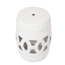 Elegant Glazed Ceramic Drum Stool Indoor / Outdoor Side Table Accent Garden Stool - White by HouseOfZazla