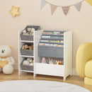 Bookshelf And Toy Storage Organizer, Multifunctional 4 Tier With 3 Collapsible Drawers - White