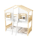 House Bunk Bed With Roof, Window, Window Box, Door, With Safety Guardrails And Ladder by HouseOfZazla