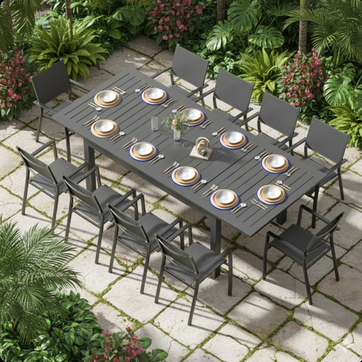 Extendable Outdoor Dining Table, All Weather, Slatted Top, Rust Proof - Gray, photo 8 of 15