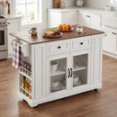 54" Mobile Kitchen Island with Glass Door Storage, Power Outlet & Rolling Cart by HouseOfZazla