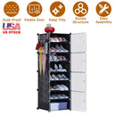 8-Tier Shoe Rack Organizer Stackable Free Standing Shoe Storage Shelf Plastic Shoe Cabinet Tower with Transparent Doors for Heels Boots Slippers Entry