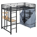 Loft Bed With Desk, Shelves, Power Outlet, LED Light And Wardrobe